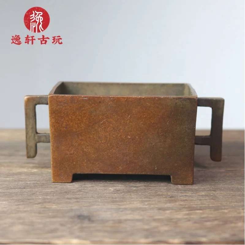 Antique Collection Alloy Manger Incense Burner Ornaments Plain Square Stove Home Craft Console Table Incense Utensils Furnishing