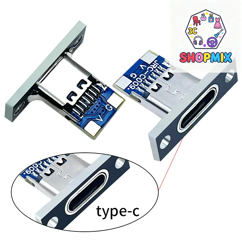 5Pcs USB 3.1 Type C Socket With Screw Fixing Plate Type-C USB Jack 3.1 Type-C 2Pin 4Pin Female Connector Jack Charging Port