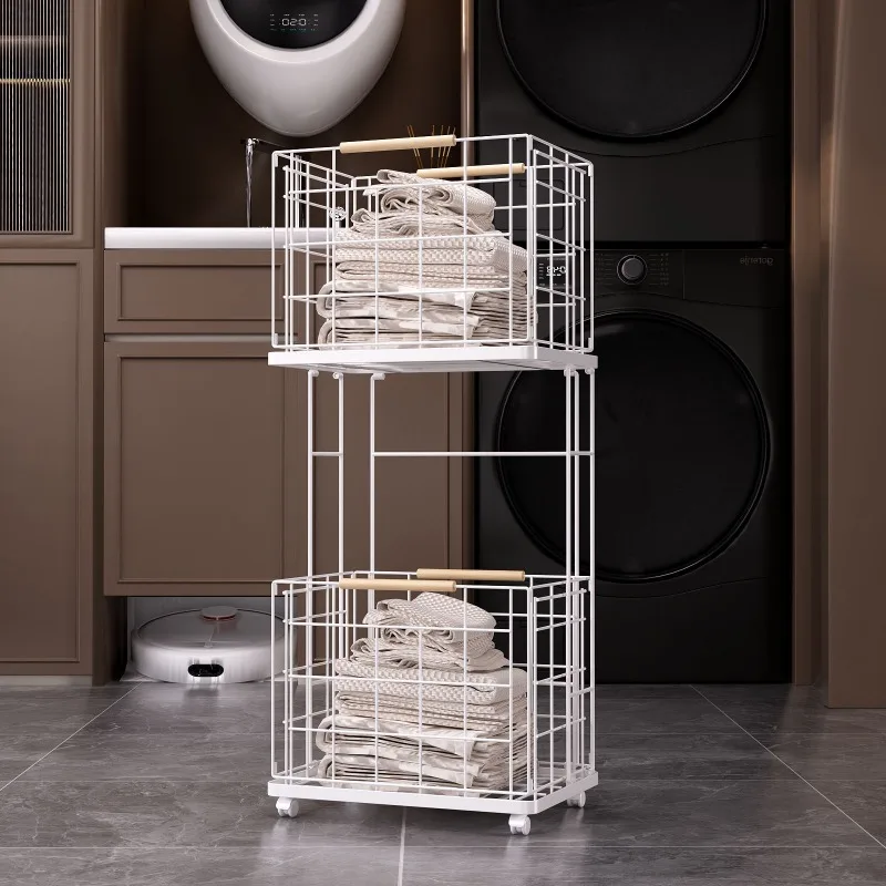 Wholesale Household Double Layer Clothes Drying Basket Bathroom Removable Clothes Storage Basket Household Storage Rack