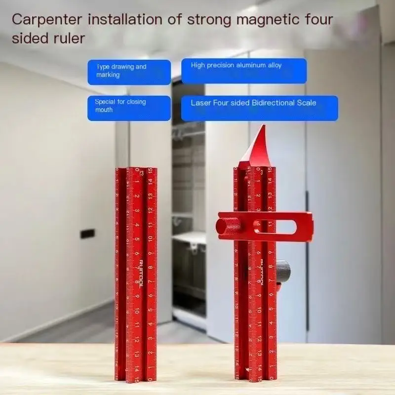 Four Sided Scale Marking Ruler Ceiling Leveling Auxiliary Measuring Level Ruler Furniture Handmade Closing and Marking Device