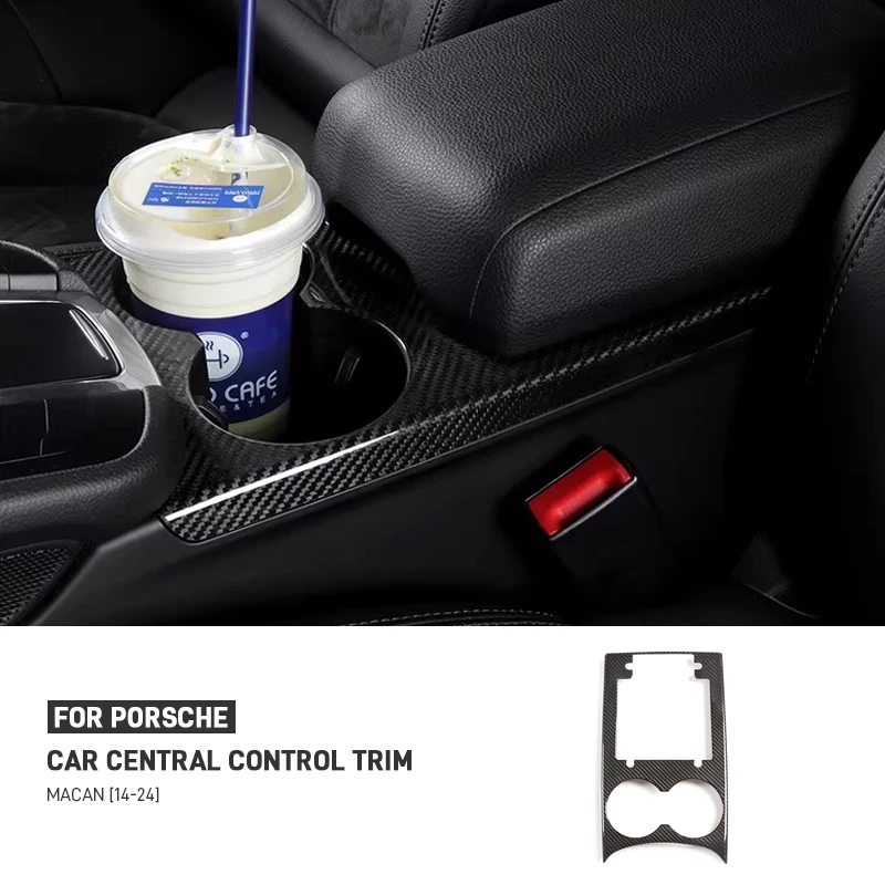 

For Porsche MACAN 2014-2024 Real Dry Carbon Fiber Car Central Console Water Cup Holder Storage Box Frame Trim Decoration Cover