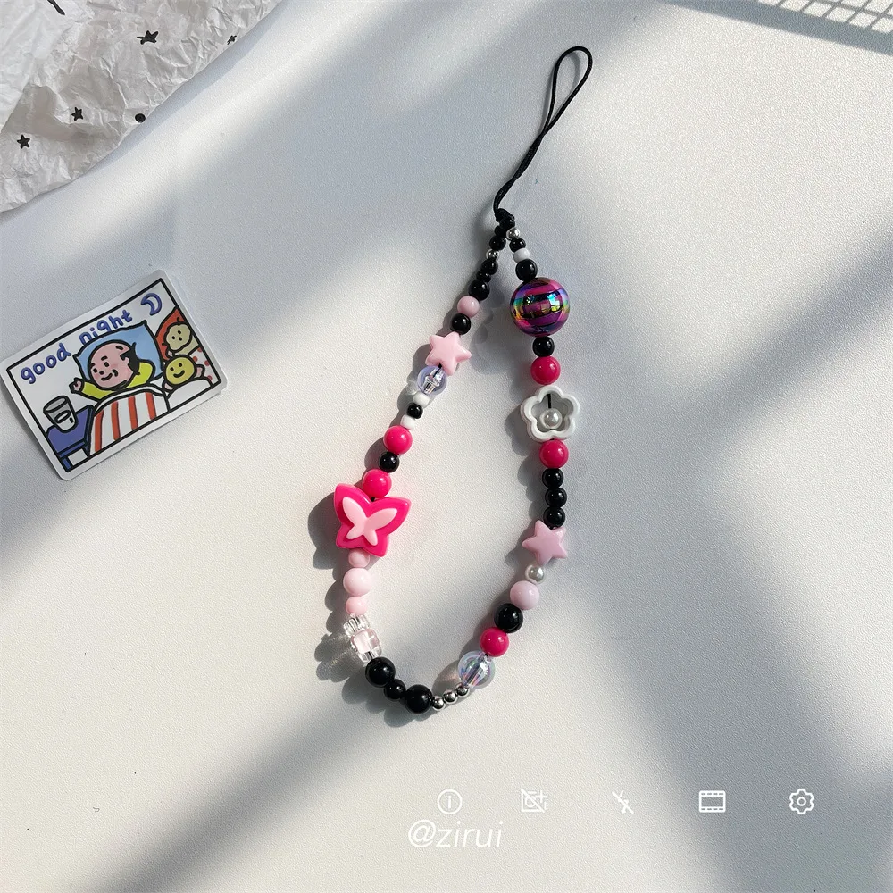 Cute Phone Charms Beaded Strap Cellphone Keychain Bear Butterfly Heart Cool Charm for Bag Keyring Camera Pendants Decor