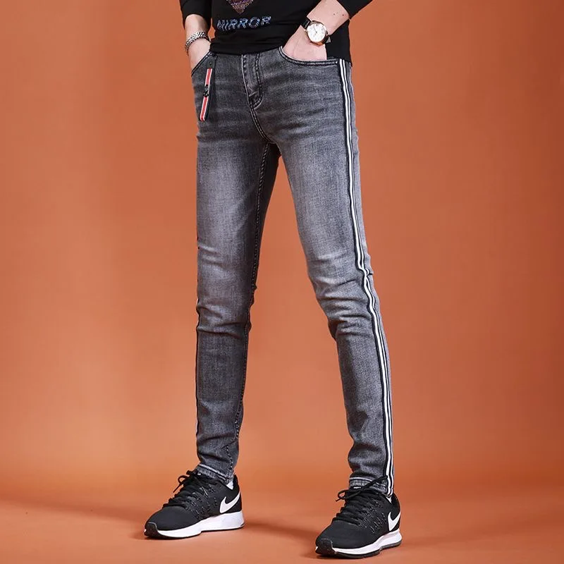 2023 Spring and Autumn New Classic Fashion Solid Color High-End Elastic Small Foot Pants Men\'s Casual Slim Comfortable Jeans 36