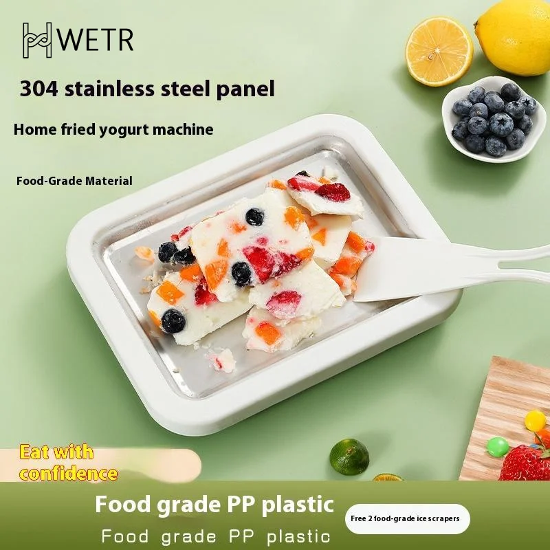Macchina per gelato arrotolata per uso domestico Budino per yogurt fatto in casa per bambini piccoli Vassoio per ghiaccio fritto in acciaio inossidabile Macchina per friggere il ghiaccio