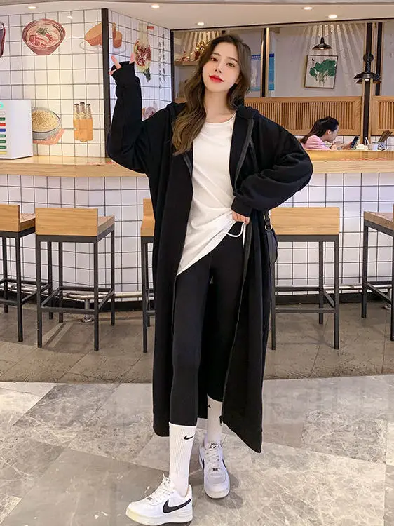 plus Size Fleece Lined Open Cardigan Dress Women's Loose Fit Winter New Style Comfortable Lazy Style Long Sleeve Hooded Dress