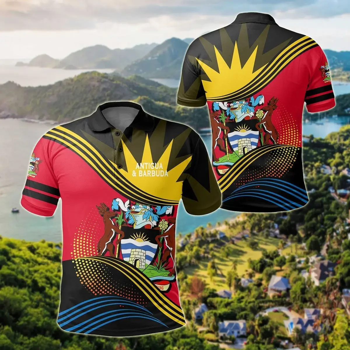 

Antigua Flag & Coat of Arms Customized Polo Shirts Summer Casual Streetwear Men's Fashion Loose Jersey Plus Size Sportswear