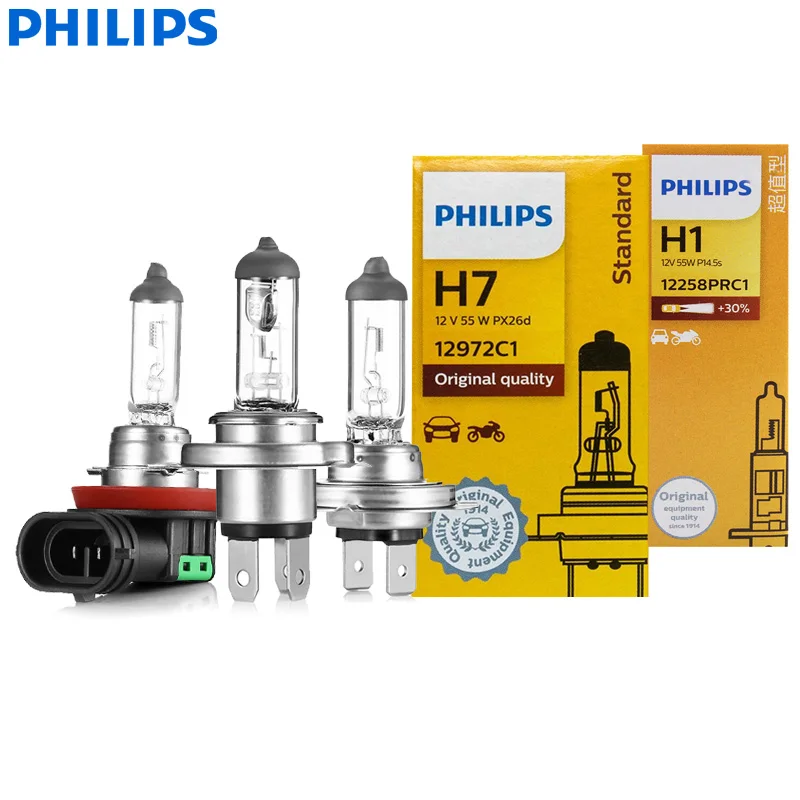 Philips-faro halógeno Original para coche, Bombilla antiniebla de repuesto estándar, H4, H7, H11, HB3, HB4, H8, H9, 9005, 9006, 3200K, 1x