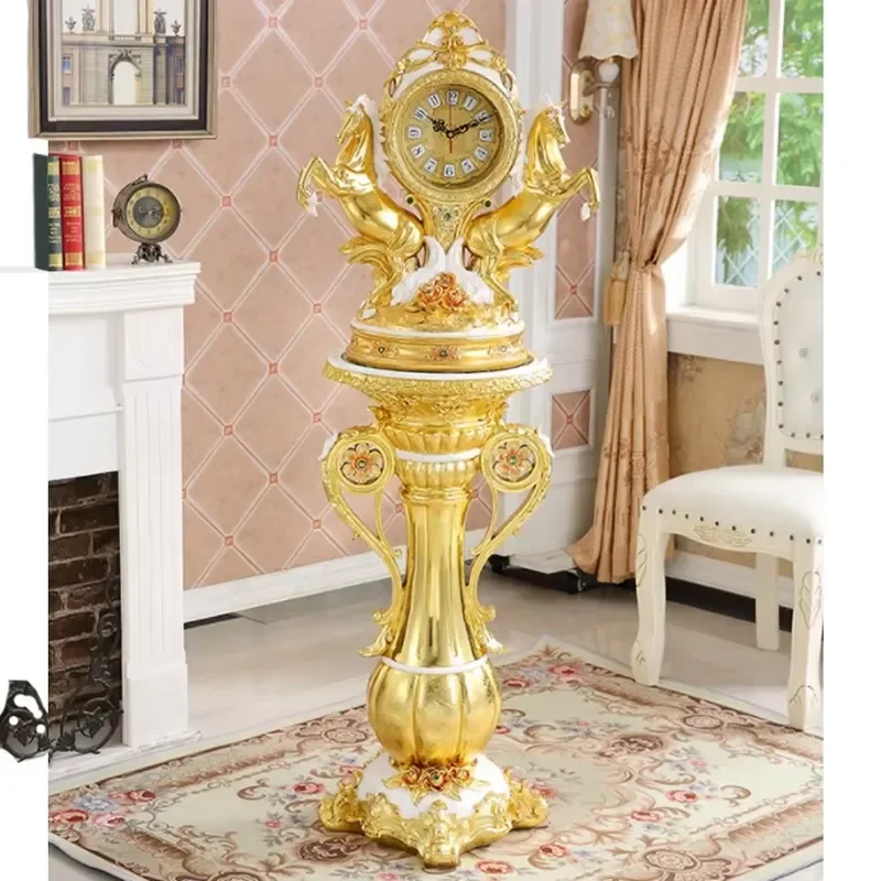 152cm Tall Geometric Animal Resin Floor Clock Gold Plated Modern Luxury Living Room Decor Imitation Ancient Style Column