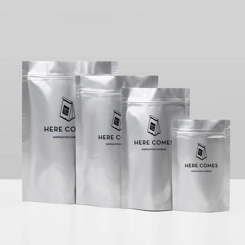 Thickened Custom Pure Aluminum Self-Standing Zipper Bag, Light-Proof and Reusable, Packaging Brown Sugar, Tea,Nuts Grains Bag