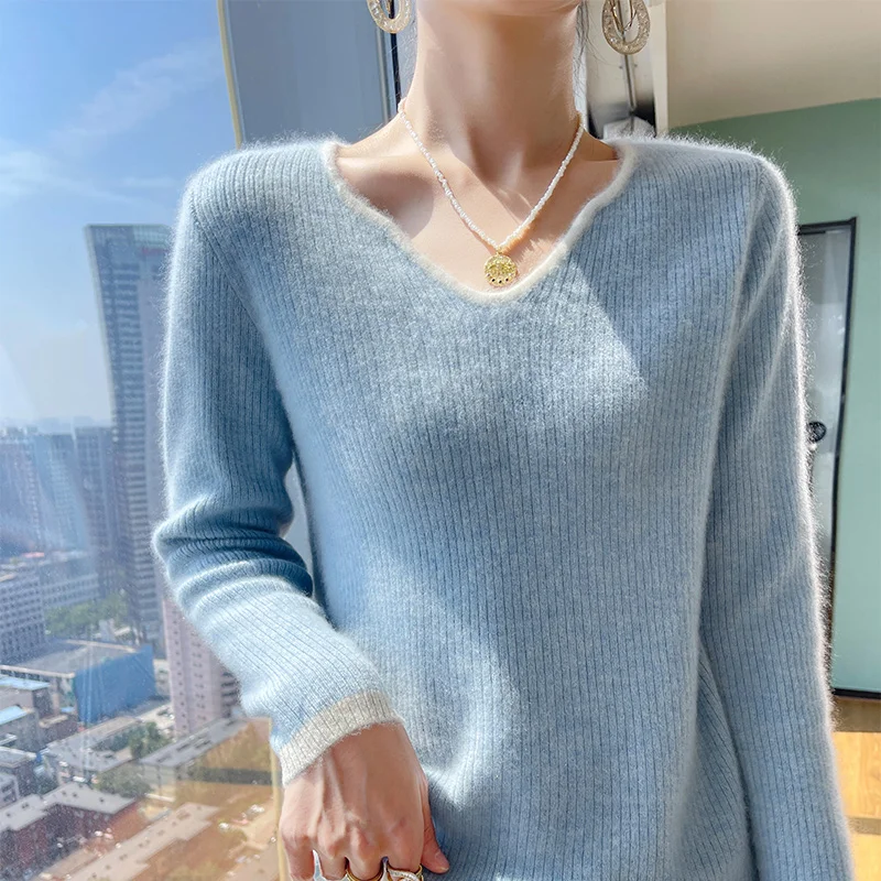 

Fall/Winter 2025 New Thick Semi-high Neck Pure Sweater Women's Loose Long Sleeve Embroidered Lazy Cashmere Knitwear