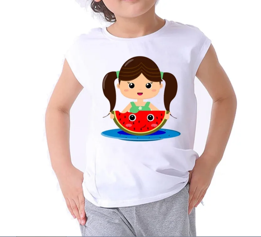 Camiseta con estampado de plátano para niño y niña, playera divertida con Estampado de sandía y dibujos animados