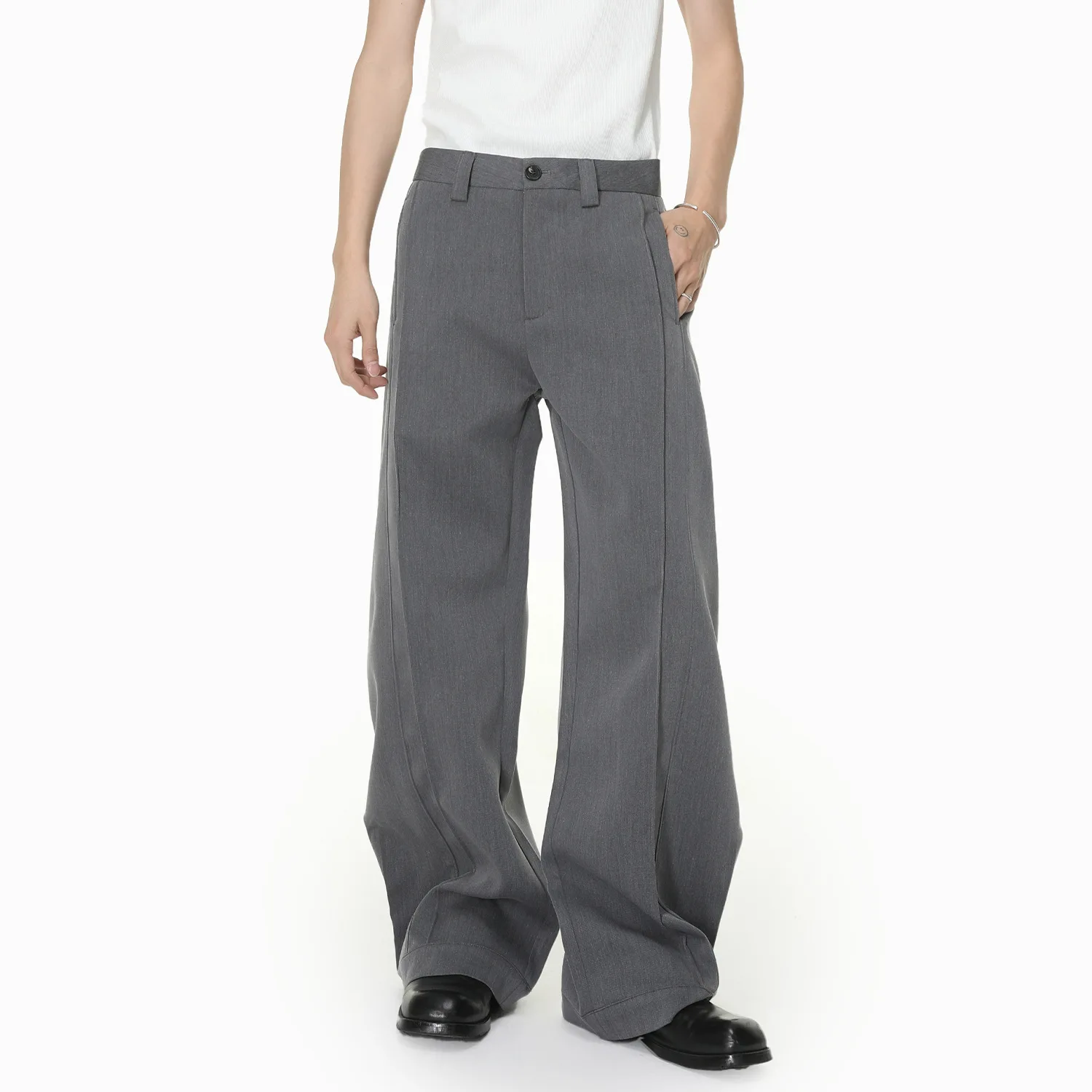 

Korean Style 2026 New Fashion Men's Solid Color Loose Simple Basic Casual Daily Wide Leg Suit Trousers Male Trendy Pants Clothes