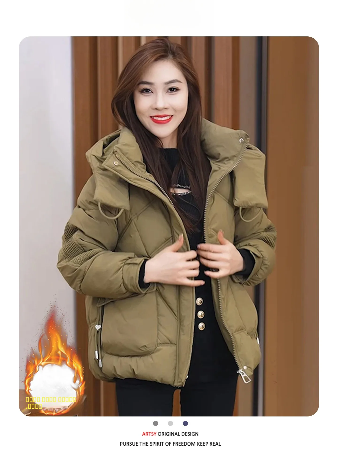 

Korean Sle Thiened Winter Jaet Women's Zipper ket Coat Warm Faionable Street Sle Anti-Aging Cotton Clothes