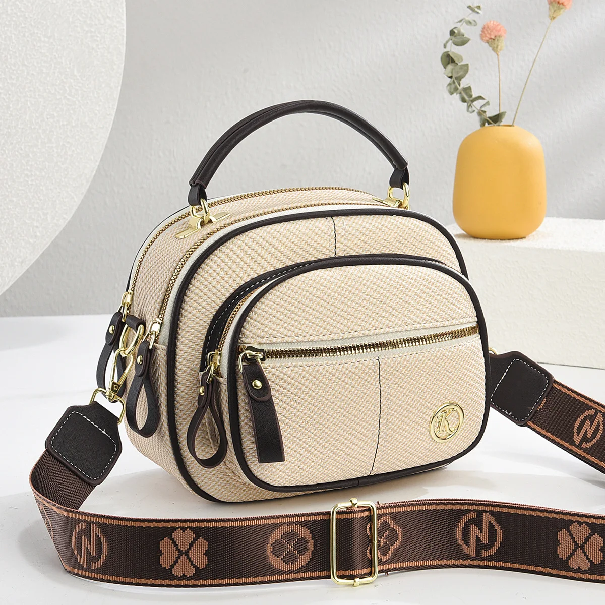 Lightweight Wide Strap Crossbody Bag PU Leather Zipper Handbag Multiple Pockets Mobile Key Change Storage Single Shoulder Bags