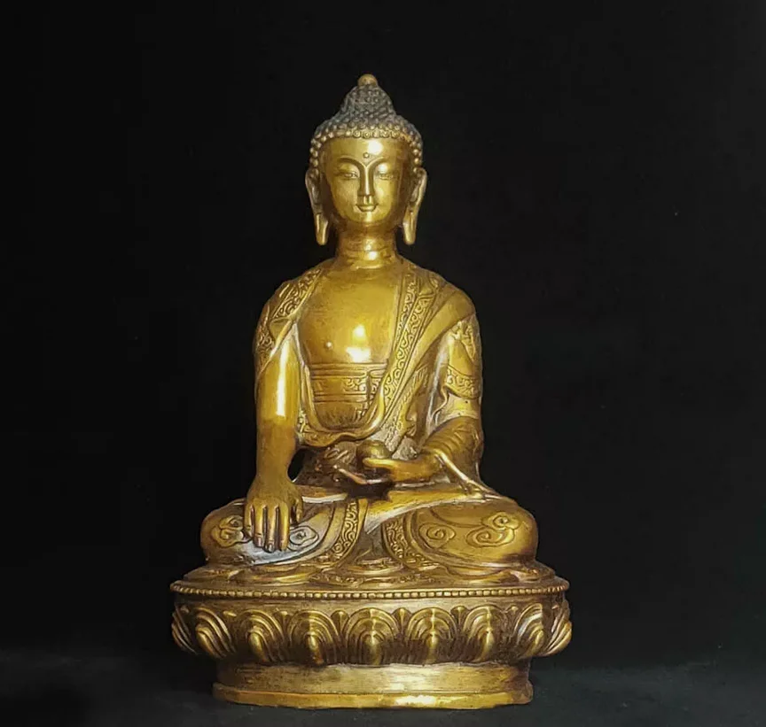 Antique Old copper Dragon Sakyamuni Buddha Buda Menla Medicine Buddha Statue