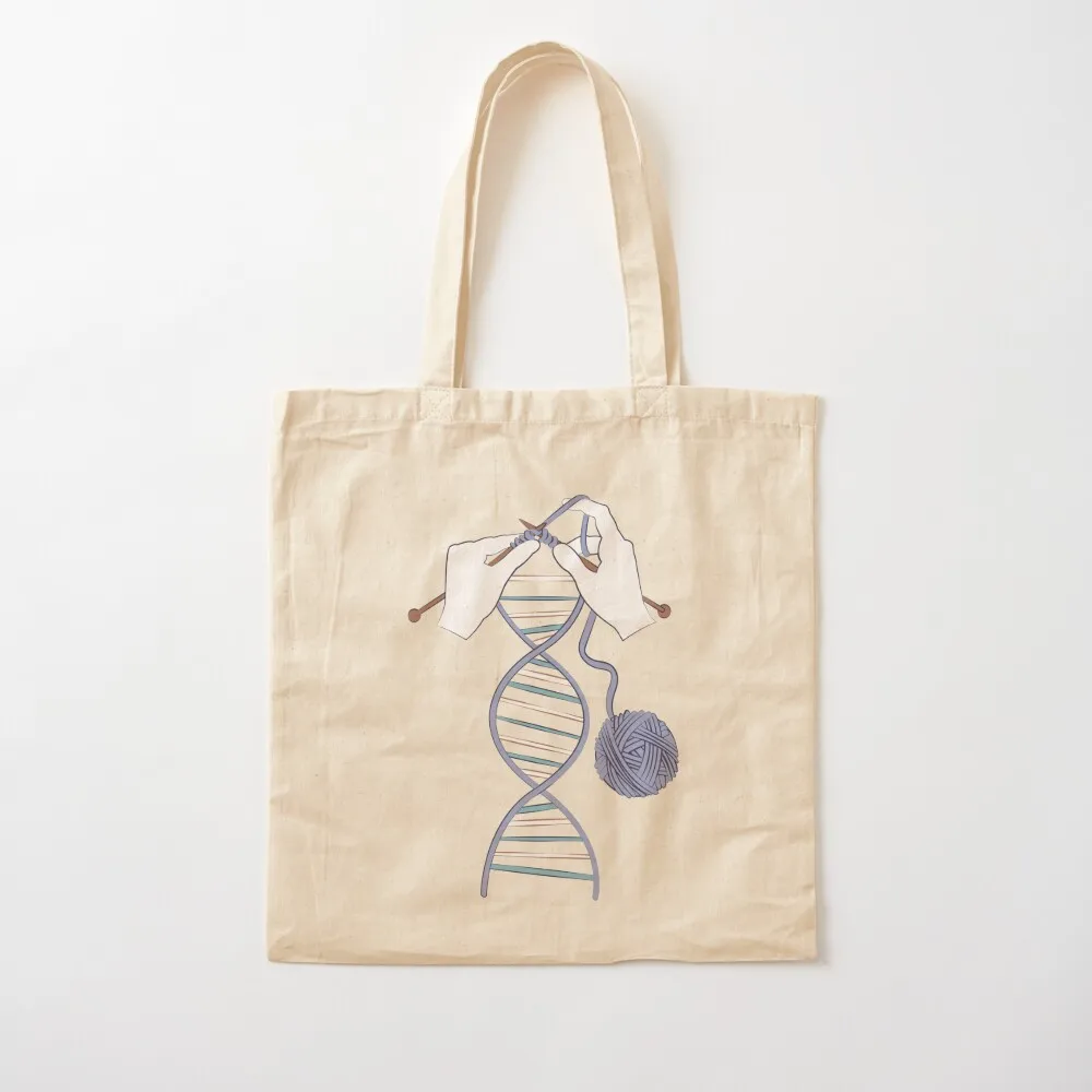 

Knitting DNA // navy blue background indigo blue and teal wool balls and knit details Tote Bag