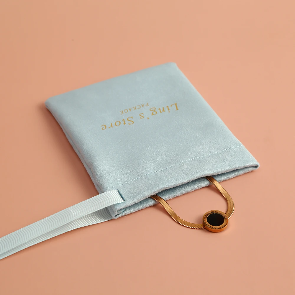 

100Pcs Custom Logo Light Blue Flannel Jewelry Packaging Gift Pouch Personalized Velvet Suede Pocket Necklace Pocket Earrings Bag