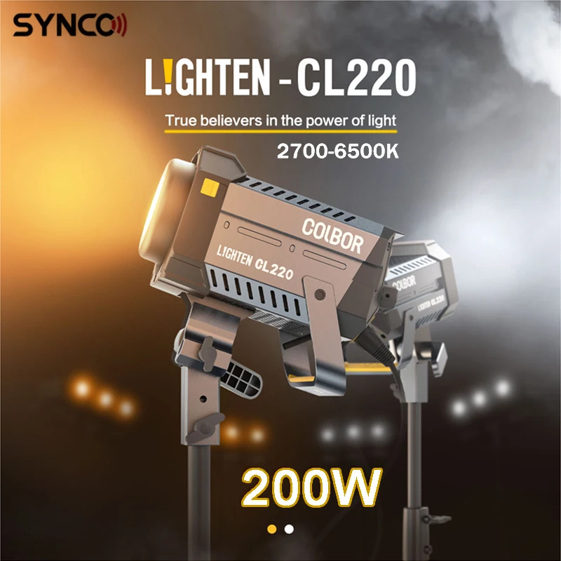 

Synco COLBOR CL220 200W Photography Lighting COB Video Light for Live Streaming CRI97 Bi-Color 2700-6500K Studio Lamp Vlog Photo