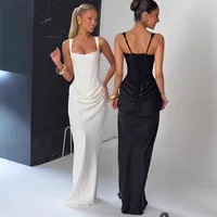 Suninheart White Women's Maxi Dress Elegat Lace Up Dress Slim Formal Wedding Guest Party Dress - Image 2