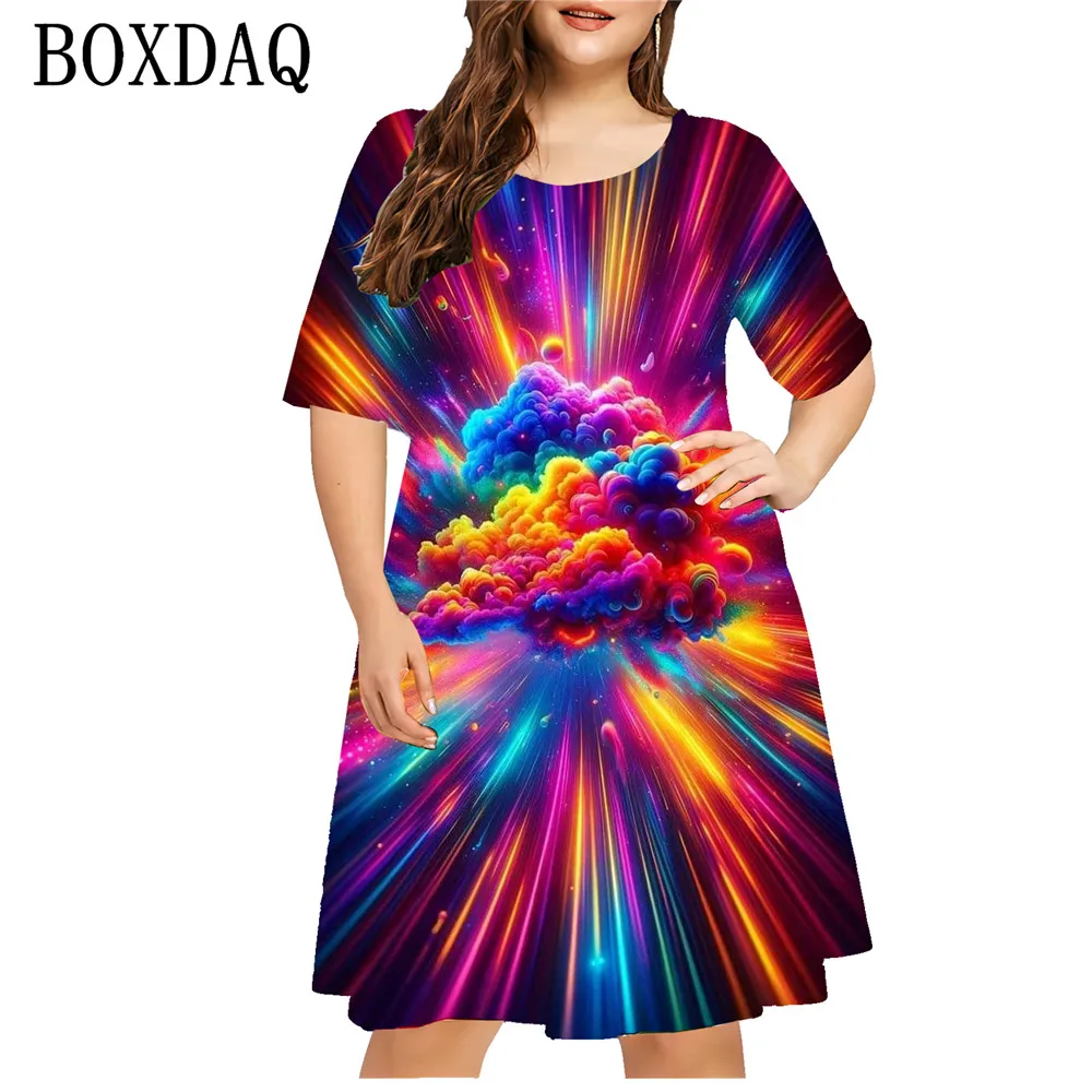 

Женское платье с объемным принтом Dreamy Cloud Tie Dye, свободное повседневное летнее платье большого размера с коротким рукавом, модель 9XL