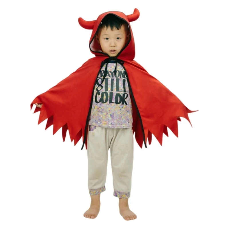 Q39C Devil Costume Cloak for Kids with Red Color and Party Ready
