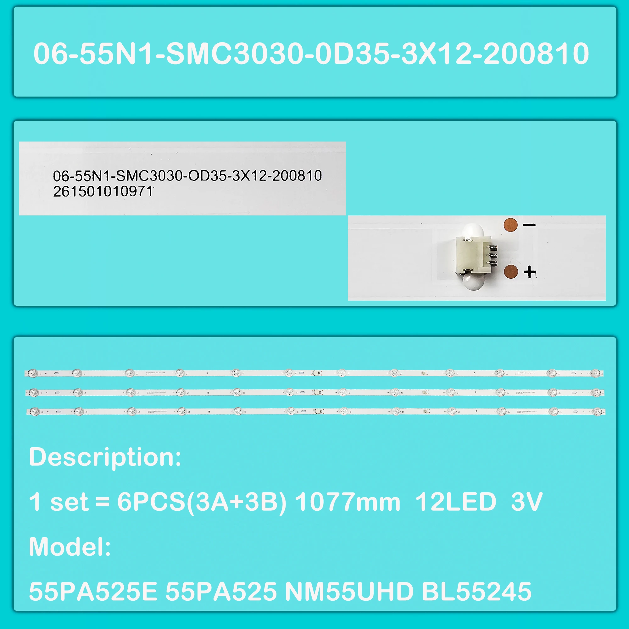 

LED BackLight Strip For 55PA525E 55PA525 NM55UH 55DUS8000 55ST2104 BL55245 ST5461D13-3 HK550WLEDM-JHH3A HK550WLEDM-JH7AH