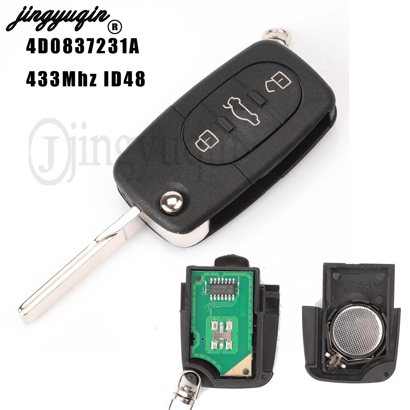 

jingyuqin 10pcs 433Mhz 3 ButtonCar Remote Key for AUDI A3 A4 A6 A8 RS4 TT Allroad Quttro 1994 - 2004 4D0 837 231 A / 4D0837231A