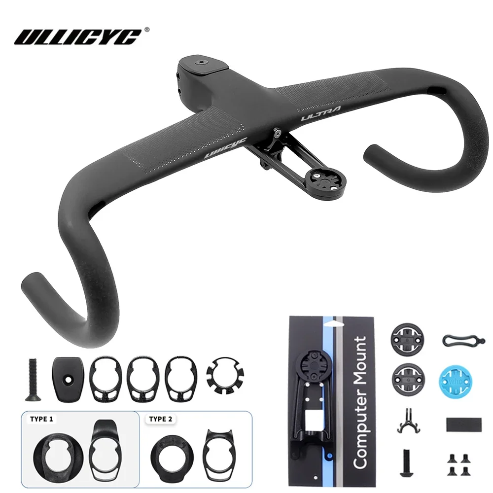 ULLICYC T3 Full Internal Cable Routing Road Bicycle Cockpit Carbon Integrated Handlebar 360mm Di2 With Bike Computer Holder