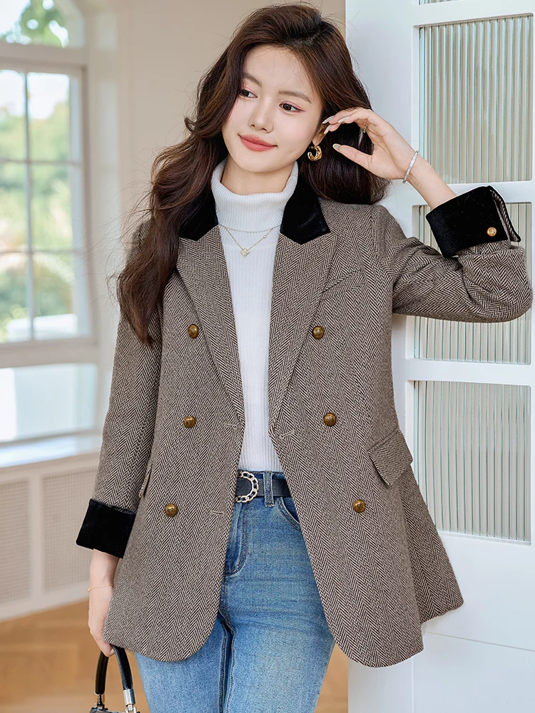 

Женский пиджак цвета кофе, повседневный, в корейском стиле, модный дизайн, новинка весна-осень, стильная офисная одежда, топ