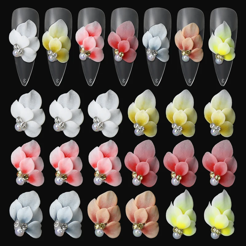 8pcs Handmade 100% Real Acrylic Flower Nail Decorations White Multi Color Nail Art Flowers Charms for DIY Nails Parts