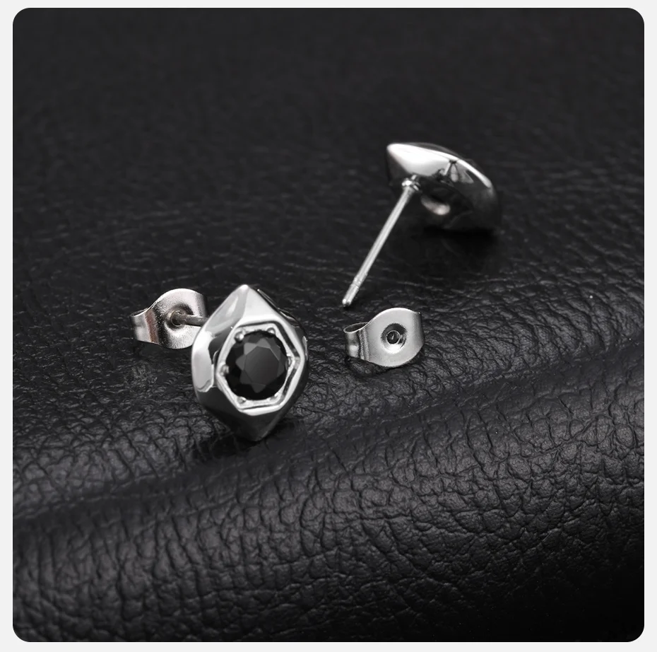 Vnox Edelstahl-Ohrstecker mit schwarzem Zirkon, geometrisch, für Herren, unregelmäßiger Sechseck-Ohrstecker, Einzelpaar, Punk-Schmuck, Geschenk – Detail 6