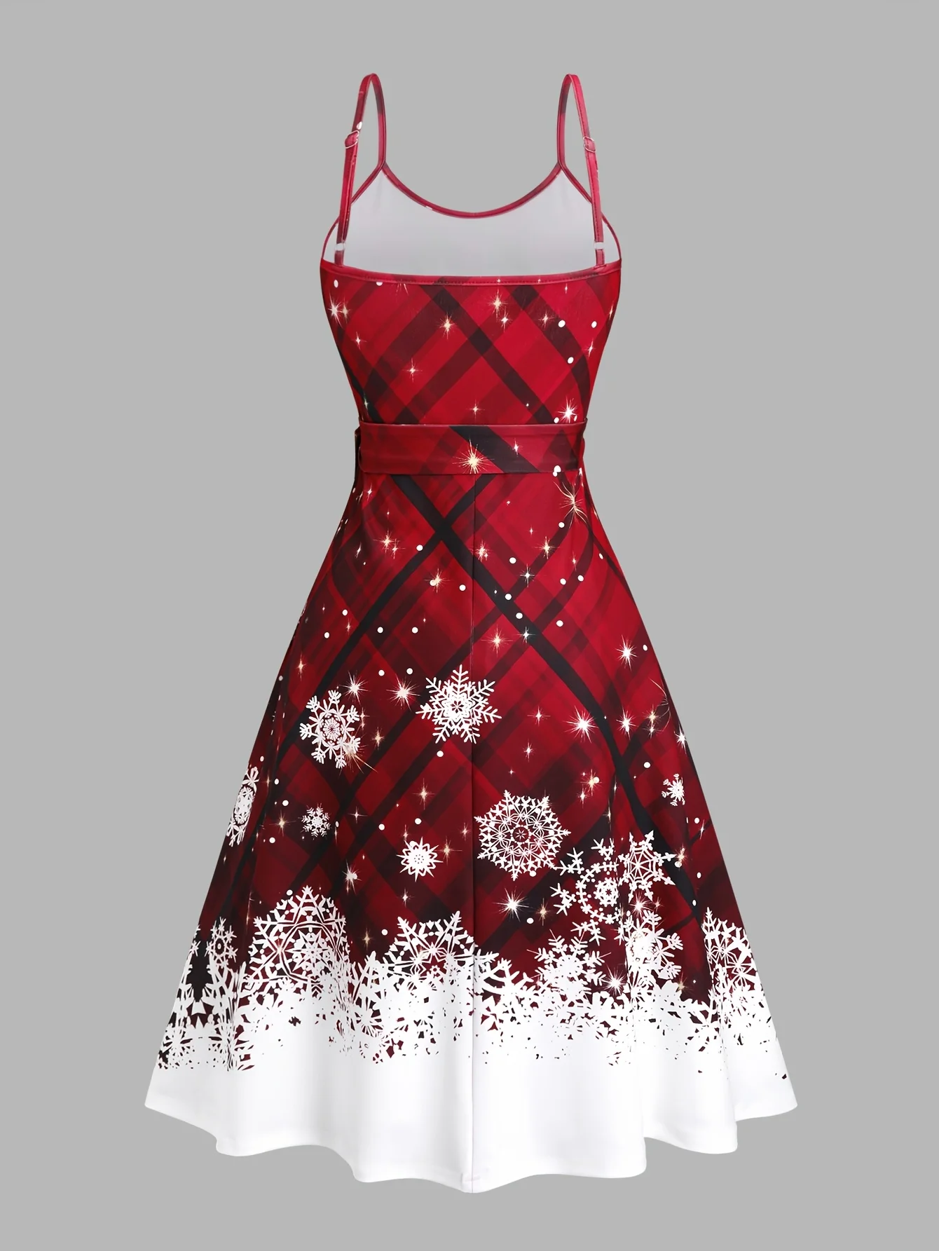 ชุดเซ็ตสองชิ้น เสื้อคลุมแขนยาวพิมพ์ลายคริสต์มาสสำหรับผู้หญิง พร้อมเดรสสายเดี่ยวลำลอง