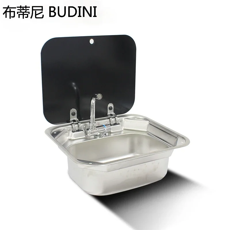 Caravan Camping Stainless Steel Hand Basin with Tempered Glass Lid Camping Accessories Caravan Sink with Stainless Steel Lid