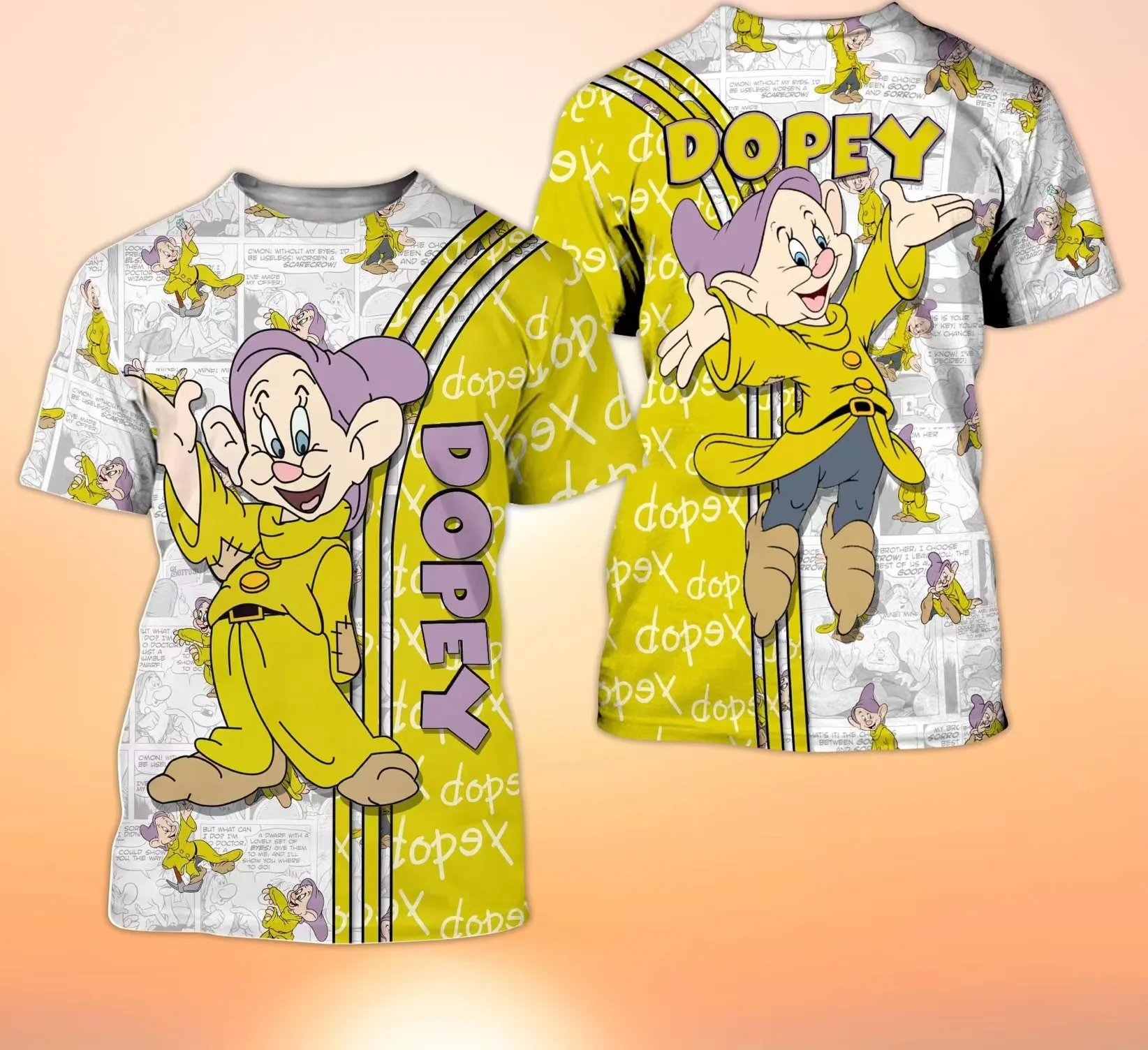 Yellow Dopey Dwarf Cross Comic Book Patterns Disney Cartoon 3D T-Shirt Women  t-shirt