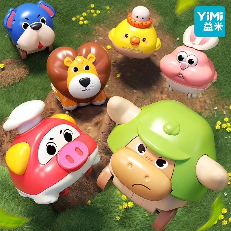 6팩 프레스 앤 고 자동차 장난감 (유아용 1-3세), 아기 푸시 앤 고 동물 자동차 (12-18개월), 유아 놀이 경주 차량 세트