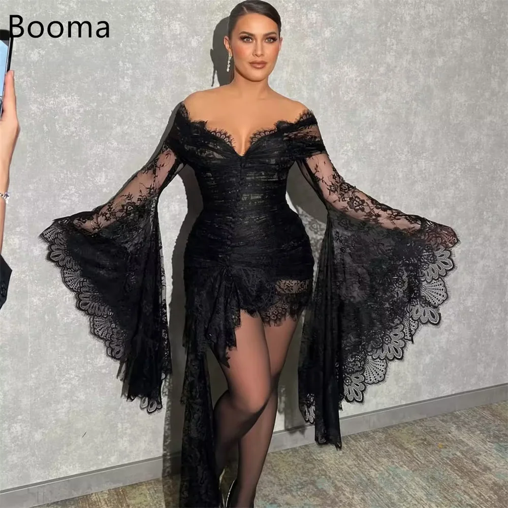 Booma Sexy A-lijn Uit De Schouder Kanten Jurken Formele Partij Jassen voor Vrouwen Mini Eenvoudige Plooi Prom Gown Aanpassen 2025