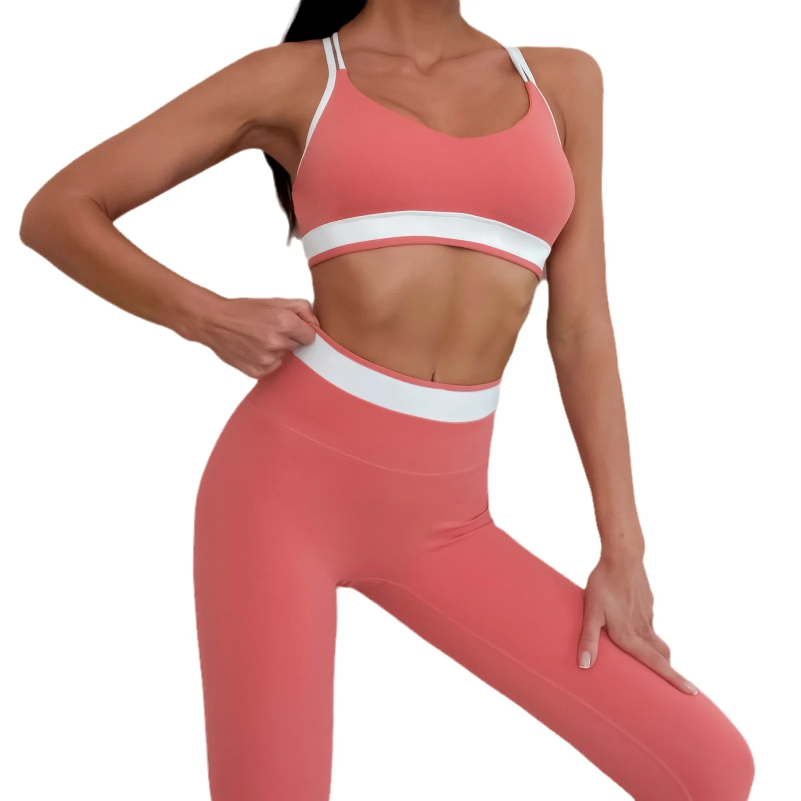 

Yoga Set Women Gym Bra Top Leggings Two Piece Set Stripy Sexy Sport Fitness Tracksuit Pilates Training Active Wear Workout 2024