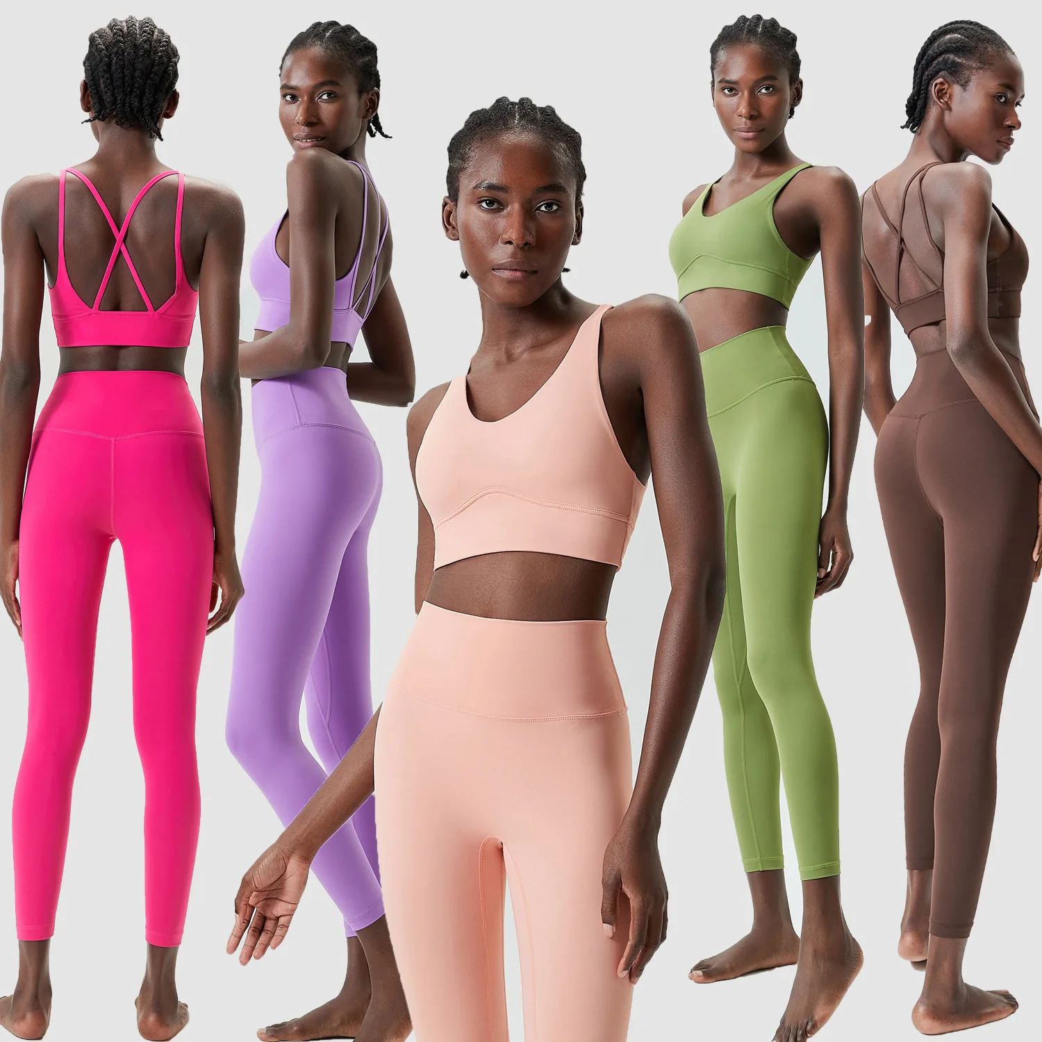 Women Two Pieces Fitness Yoga Set Buttery Soft Stretch Fabric Gym Suit Slim Fit Breathable Quick Dry Sportswear Workout Clothes