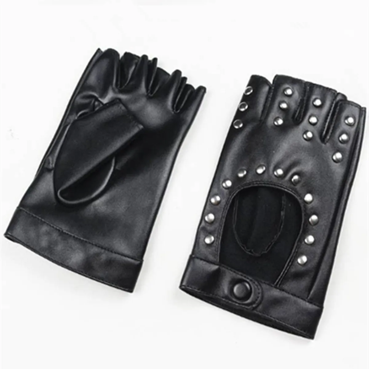 A Pair of Women\'s Rivet Dancing Pu Half-Finger Gloves Nightclub Performance Stage Performance