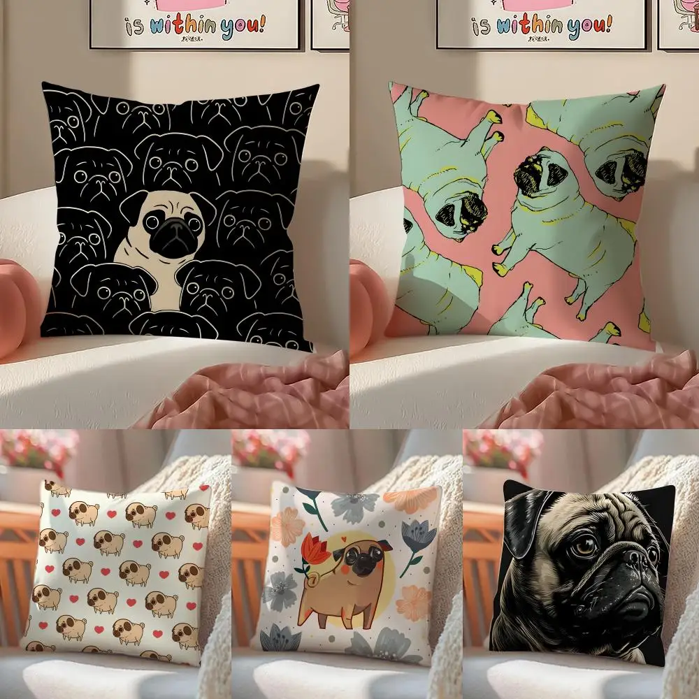 

Льняная наволочка для подушки с рисунком мопса, мягкий декор для дивана, дома, комнаты