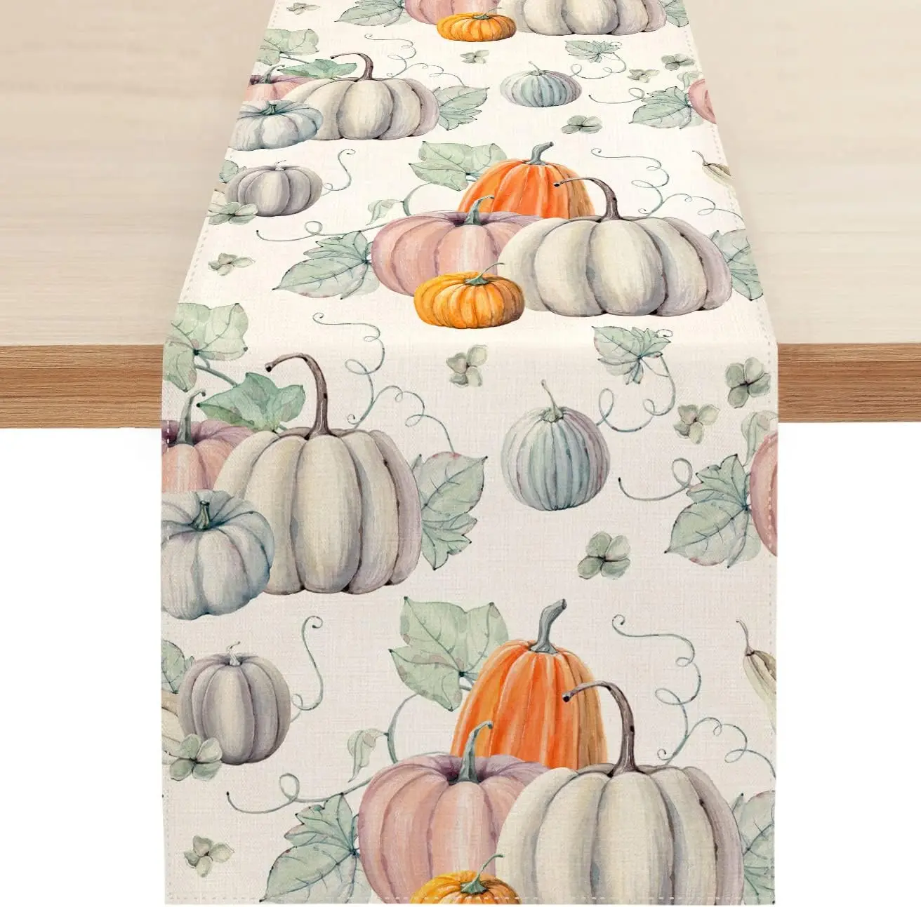 Fall Gray Pumpkin Linen Table Runners Autumn Thanksgiving Table Washable Runners for Kitchen Dining Coffee Home Parties Decor