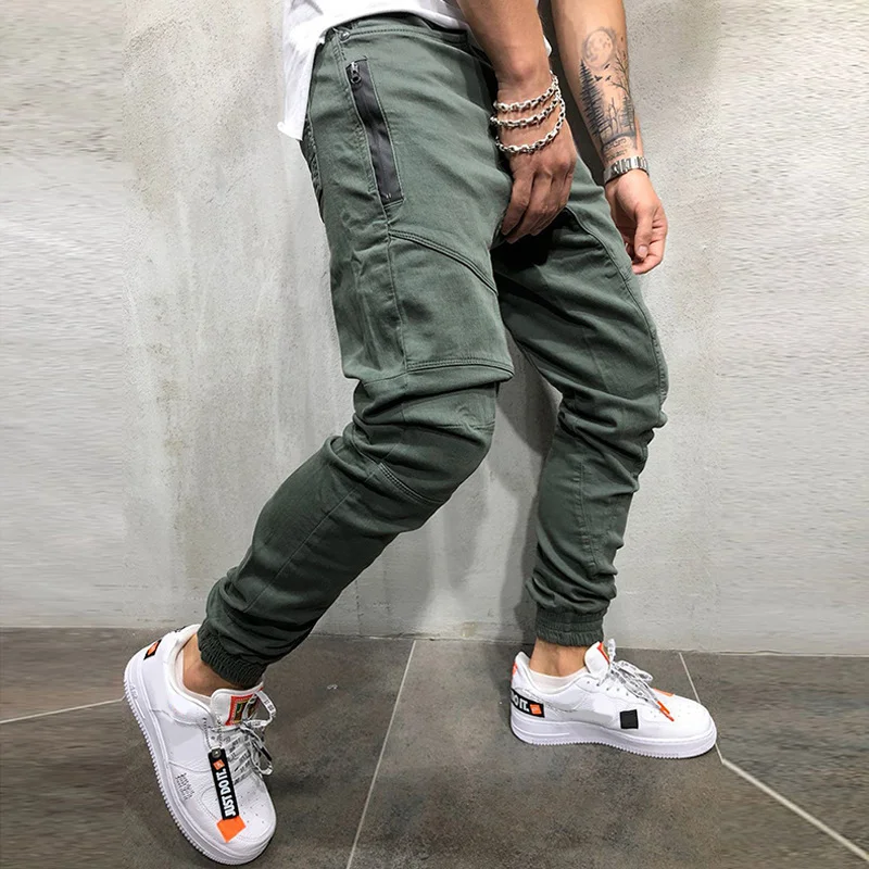 Calça com zíper lateral masculina, cor sólida, simples Fashion, Esportes, Casual, Trabalho, Hip Hop, Outono