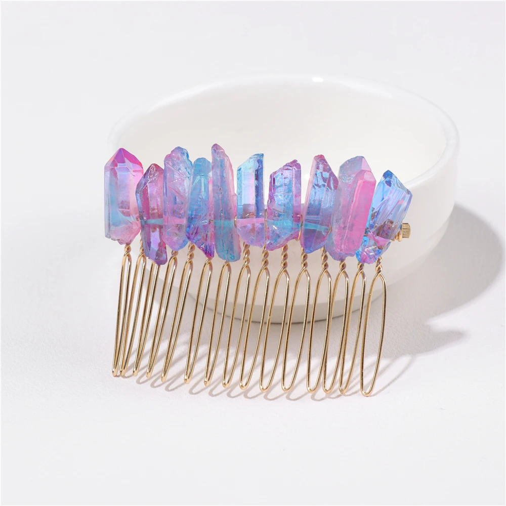 Crystal Hair Jewelry For Women Girl Hair Accessories Natural Stone Chipped Gravel HairBand Hair Comb Bridal Wedding Headwear