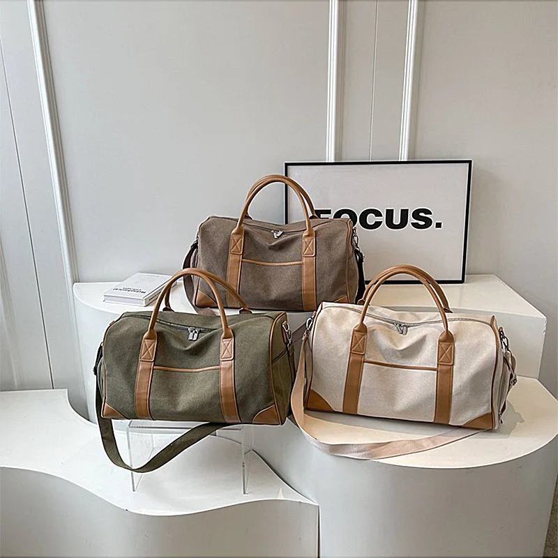 Casual Large Capacity Travel Luggage Bag Woman Man Fashion Multifunction Weekend Bag Canvas Portable Cosmetic Duffel Bag Gym Bag