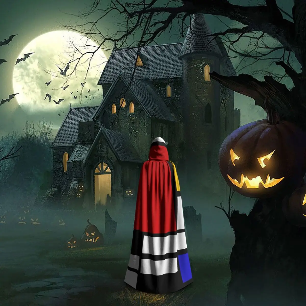 Piet Mondrian De Stijl Long Hooded Cloak Witch Medieval Costume Cosplay Cape HalloweenVampire Adult Unisex - view 6