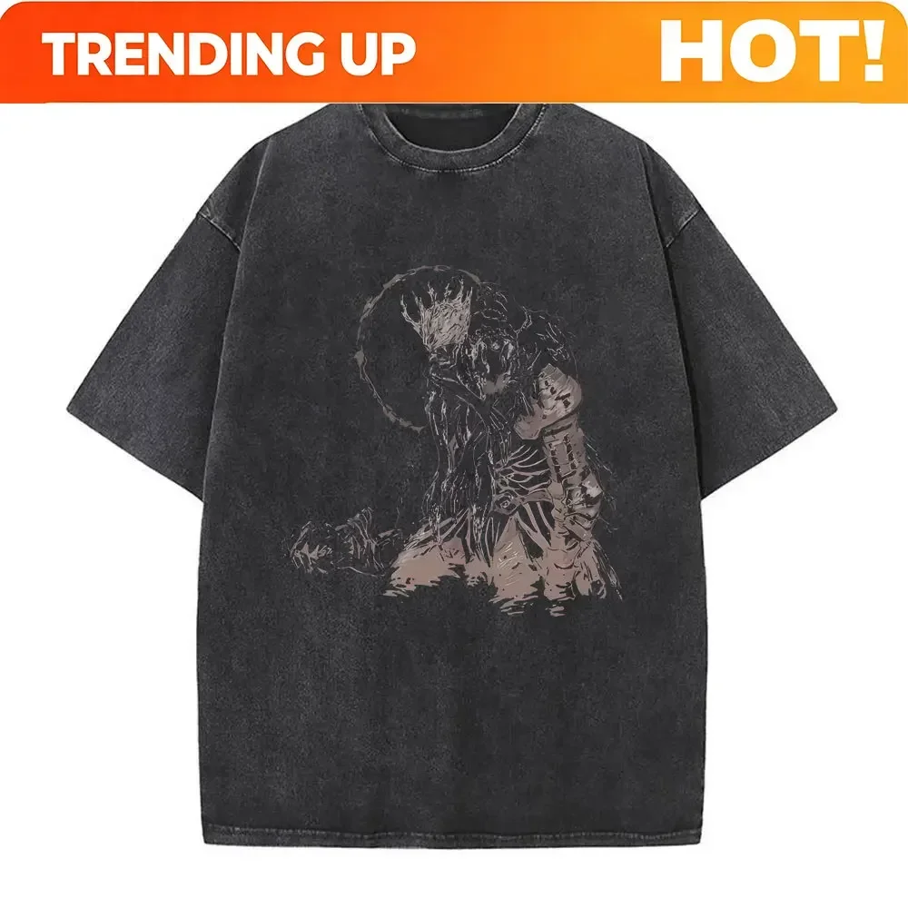 Customization Shirt Washed Vintage Game Dark Souls Nameless King Graphic T-shirt Men Women 90s Gothic Rock T-shirts Men's Punk O