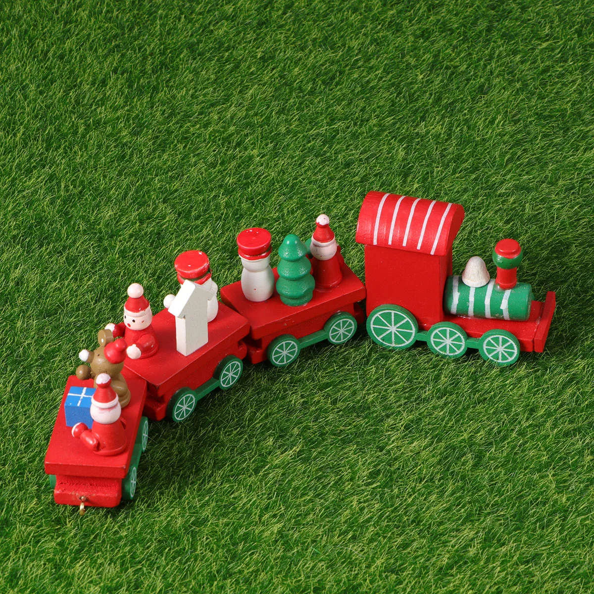 

Wooden Train Christmas Decoration Creative Kids Table Ornament Mini Desktop Four-Section Eco-Friendly Long Lasting Gift For