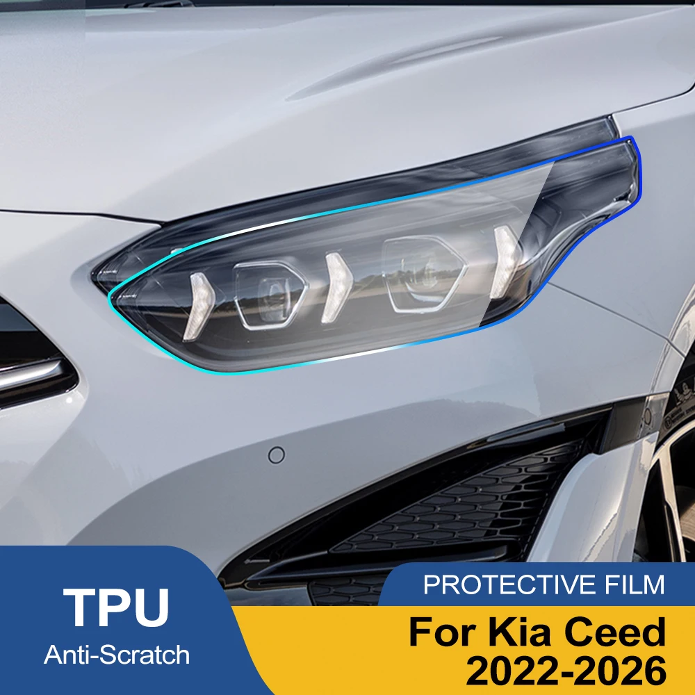 TPU Car Headlight Protection Film for Kia Ceed 2022-2026 Premium Smoke Black High-Gloss Pre-Cut Anti-Scratch Vinyl Wrap Cover