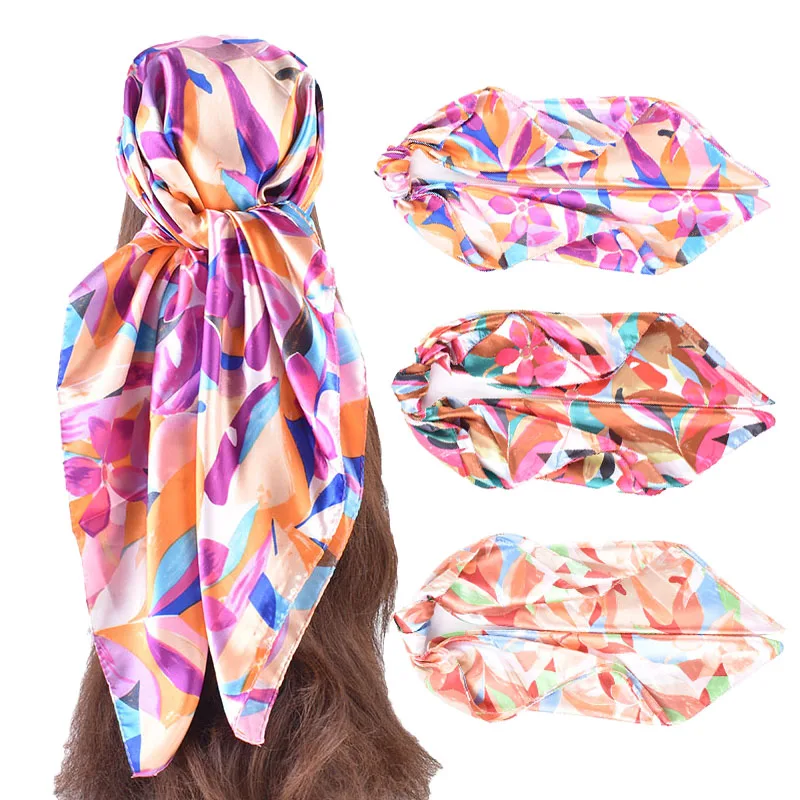 Autumn and winter new color graffiti flowers and leaves 90 color ding silk scarf large square scarf versatile retro print ladies