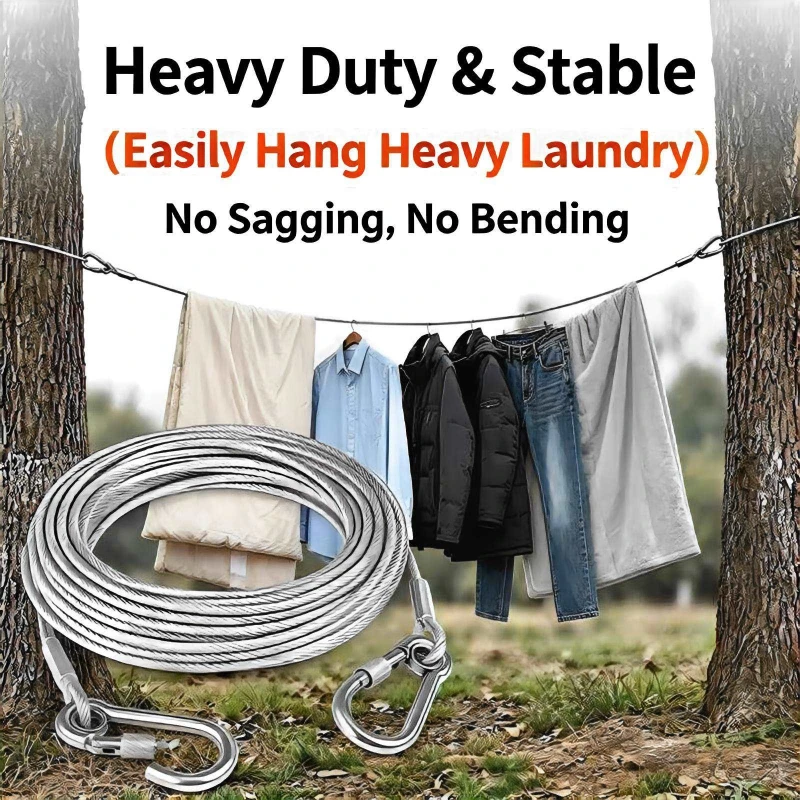 Heavy Duty 304 Stainless Steel Clothesline Wire Rope Thickened Non Slip Outdoor Balcony Line Pet Tie Out Cable for Drying Quilt